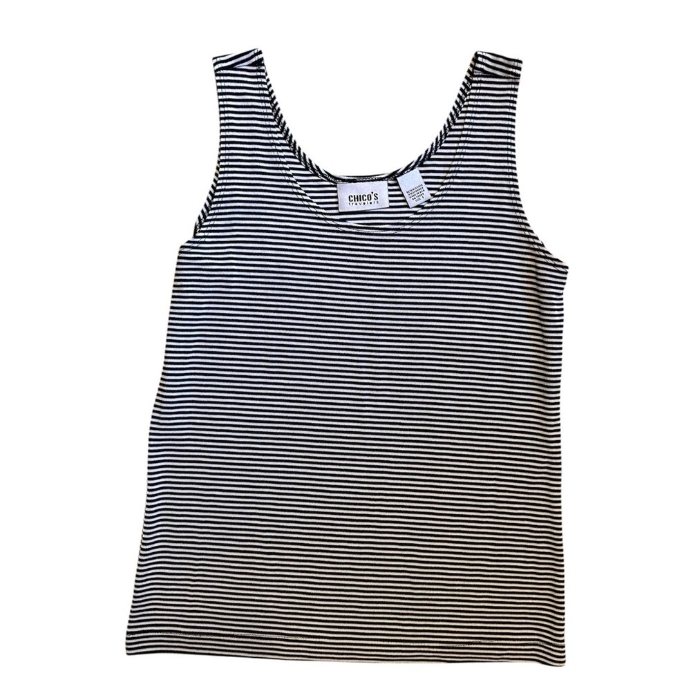 Chicos Travelers Stripe Black & White Tank Top, Shell Size 1